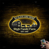 Custom Farmhouse Metal Wall Art Led Lights, Personalized Family Name Metal Farm Sign, Custom Poultry Cattle Windmill Tractor Barn Ranch Metal Sign